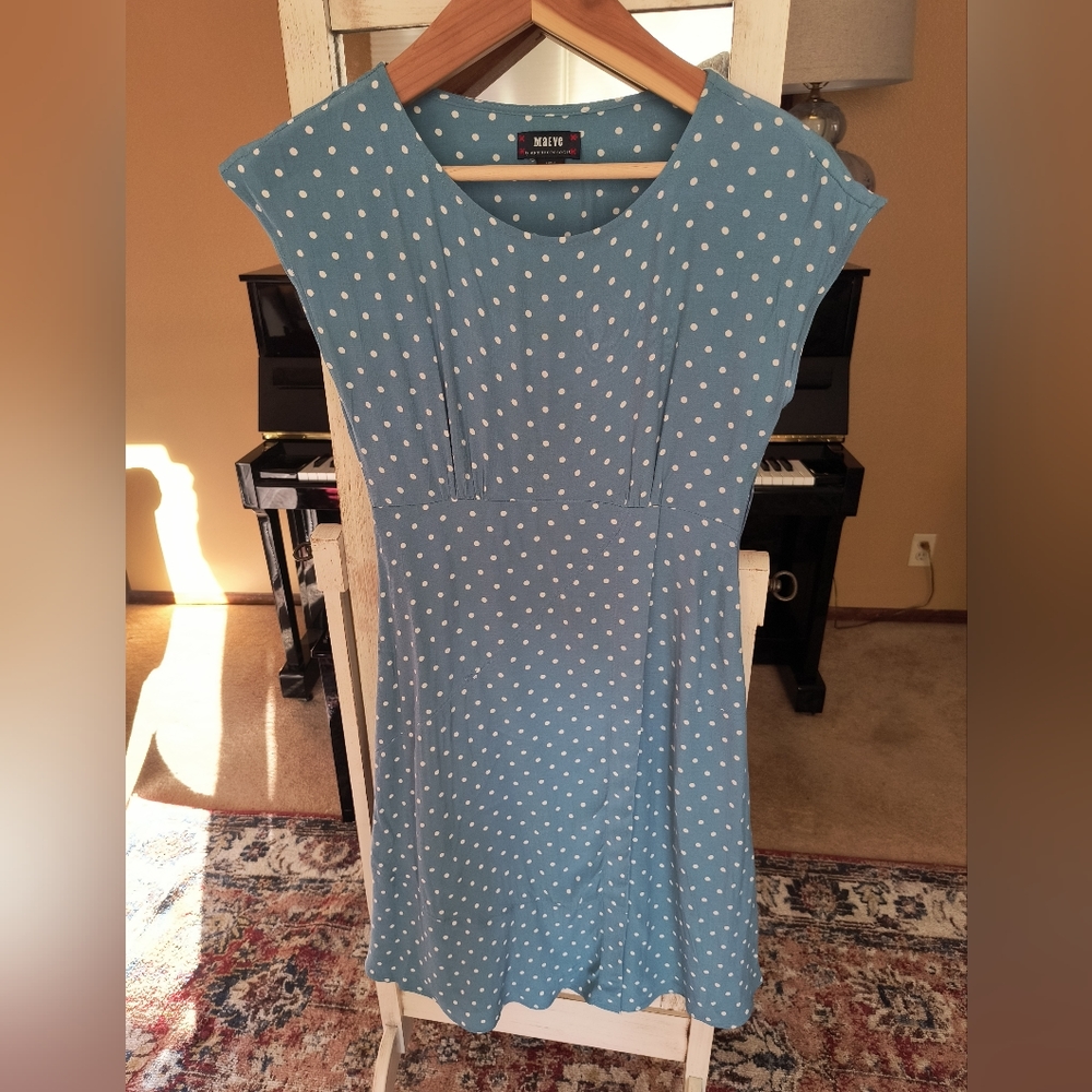 MAEVE DRESS (ANTHROPOLOGIE) XS Blue Polkadot